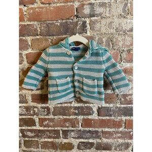 Baby GAP Green/Gray Striped Hooded Cardigan Sweater Baby Size 0-3 Months